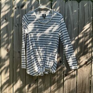 Bobeau Gray and White Striped Knit Top